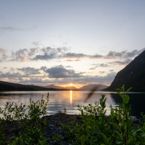 Sun dropping toward the fjord at Djupfjordbotn, Djupfjorden